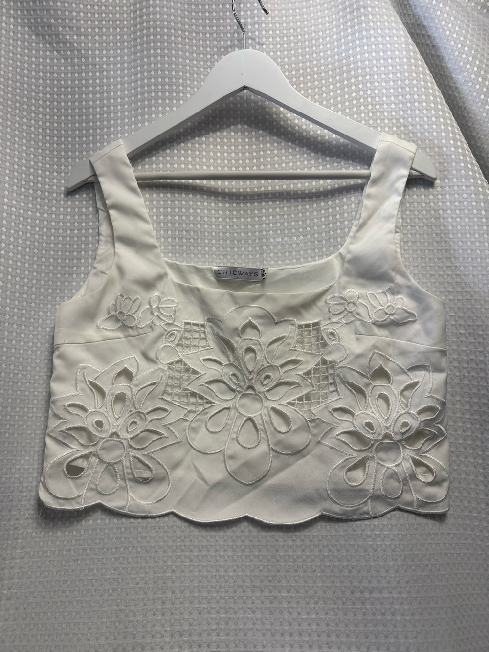 ChicWays White Embroidered Floral Cutout Cropped Camisole